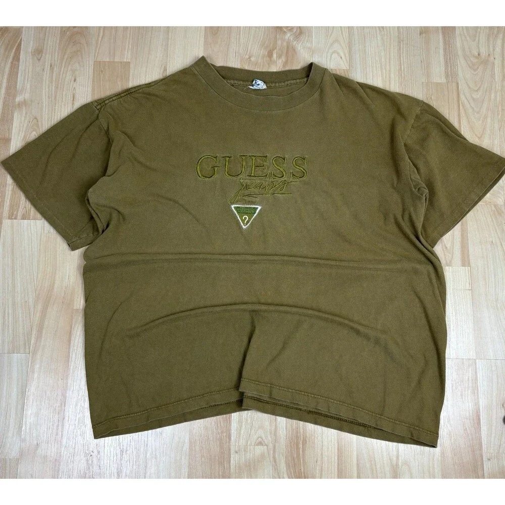 Vintage 90s Single Stitch Guess Jeans Embroidered T-Shirt / Green / Size Large - Picture 2 of 8